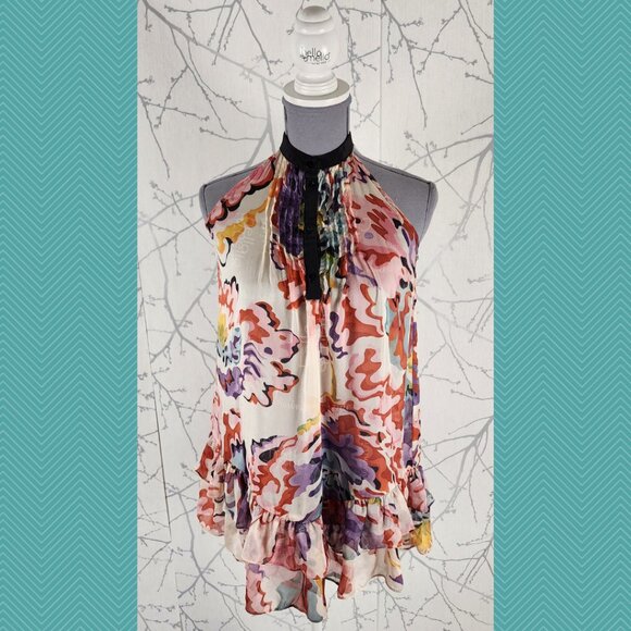 Zara Woman Abstract Floral Halter Pleated Flowy Tank - Picture 1 of 5